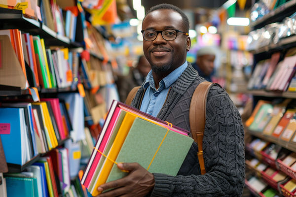 start a stationery store: entrepreneur checking out an existing store