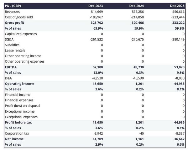 projected game and toy shop startup income statement