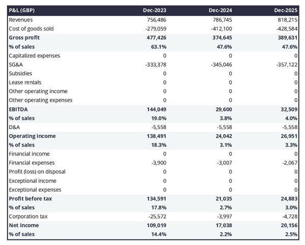 projected lingerie shop startup income statement