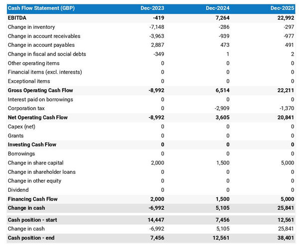 lemon and lime farm startup projected cash flow statement
