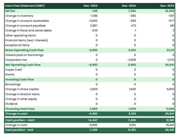 coconut farm startup projected cash flow statement