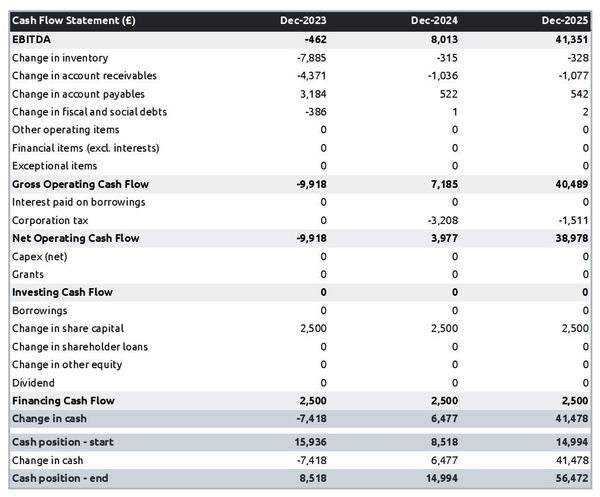 kiwi fruit farm cash flow projection example