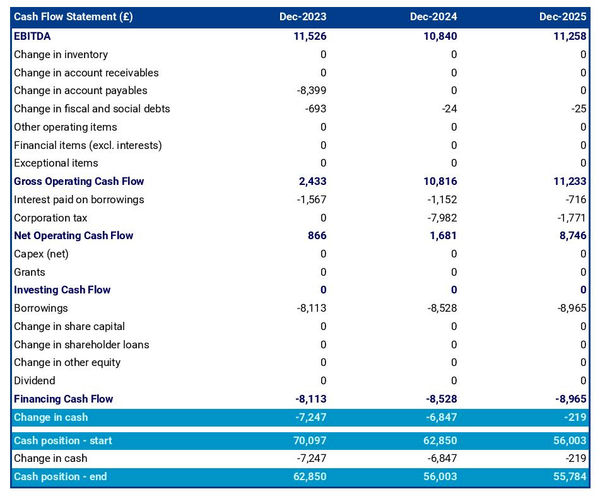 forest protection company cash flow projection example