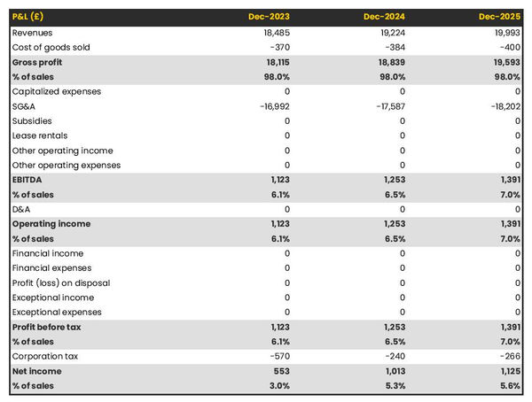 projected hinny breeding company startup income statement