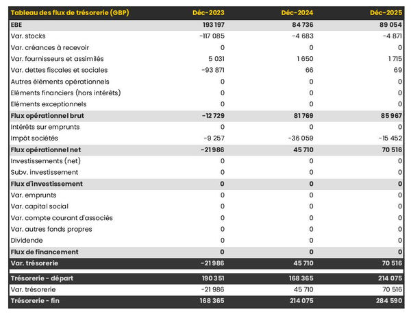 exemple de prévision de trésorerie dans un business plan d'épicerie
