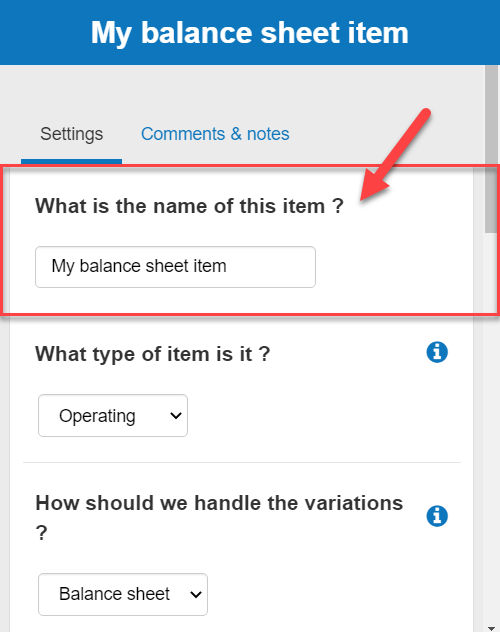 adding the name of the other balance sheet items