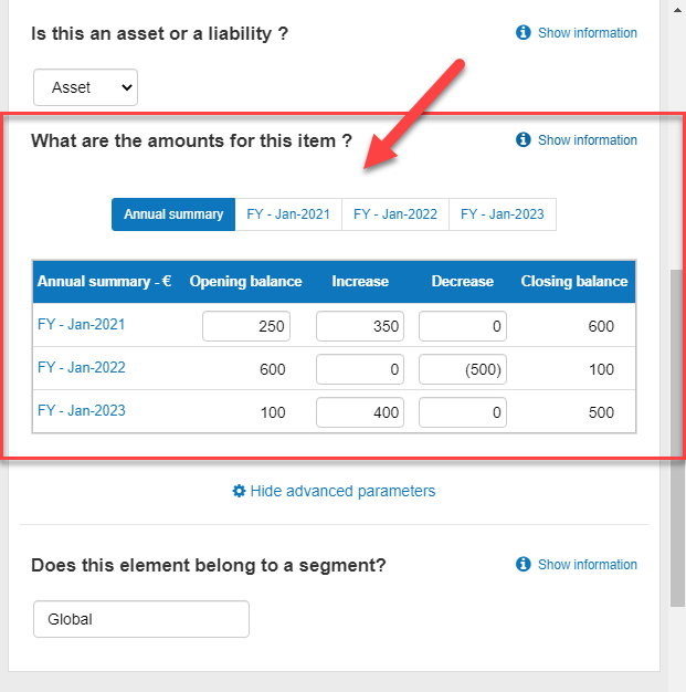 entering the amount of the translation differences in the business plan shop's other balance sheet items
