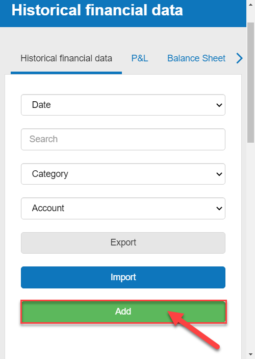 adding a historical financial data source in the business plan shop's software