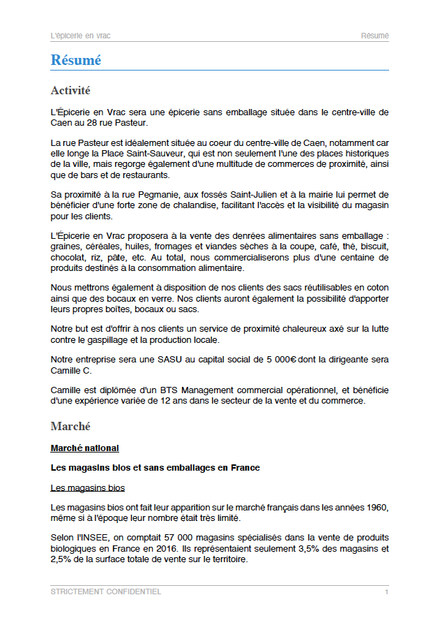 executive summary du modèle de business plan d'épicerie en vrac