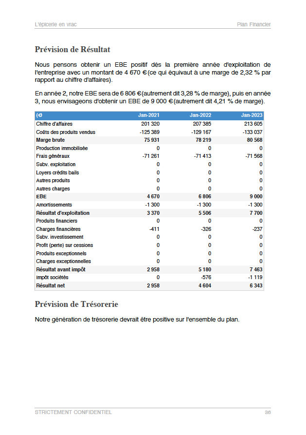 compte de résultat du modèle de business plan d'épicerie en vrac