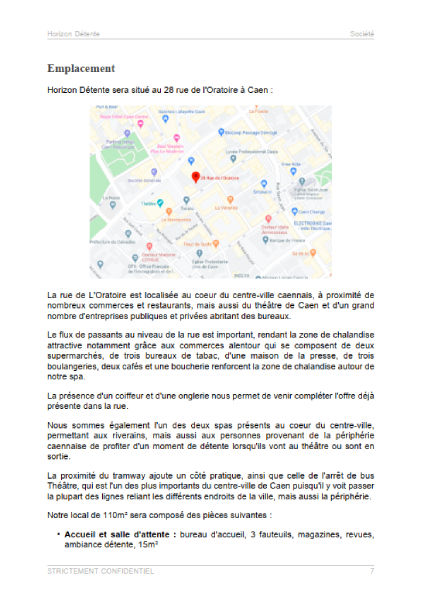 dossier de présentation du modèle de business plan de centre bien-être et spa