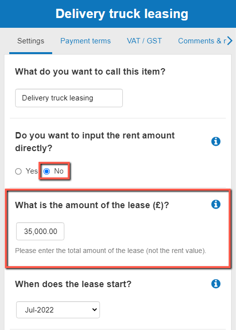  entering the initial amount of the lease to let the software calculate rental payment values