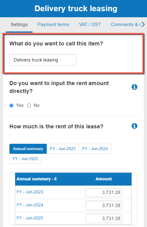 entering delivery truck leasing as the name of the lease