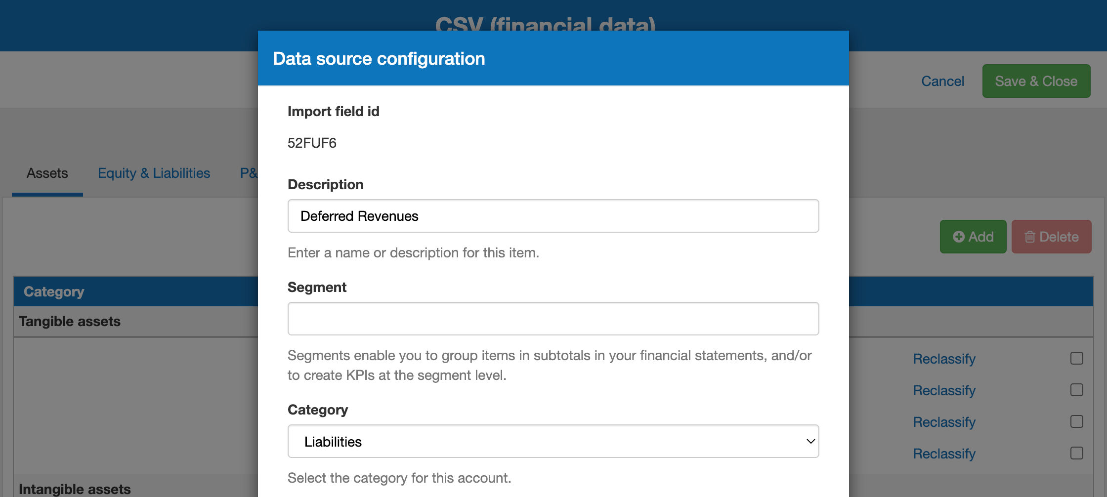 Financial forecasting software import data