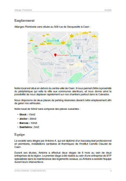 dossier de présentation de l'exemple de business plan de plombier-chauffagiste