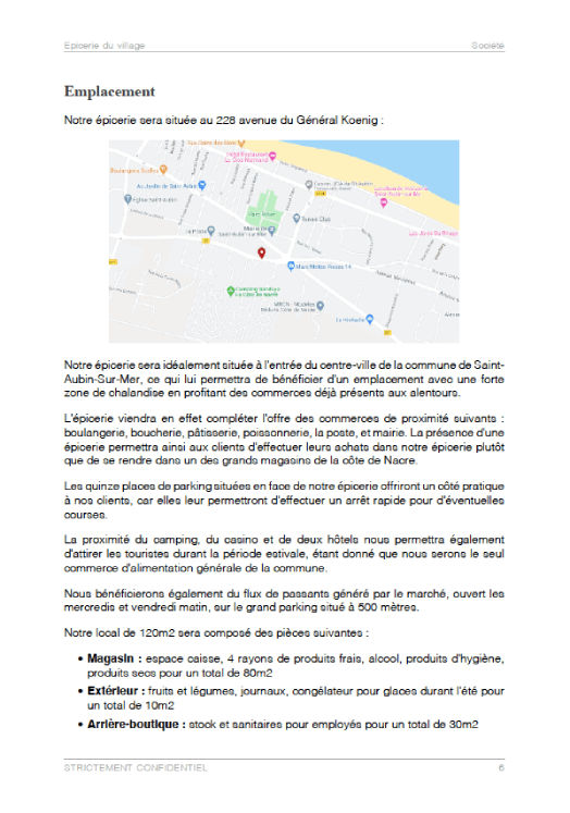 dossier de présentation du modèle de business plan d'épicerie dans un village