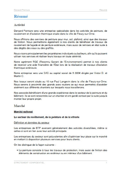 executive summary du modèle de business plan d'entreprise de peinture en bâtiment
