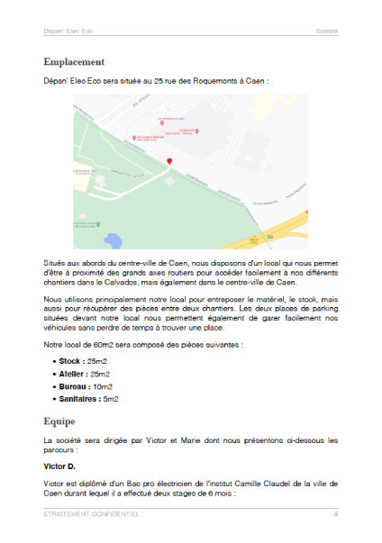dossier de présentation du modèle de business plan électricien