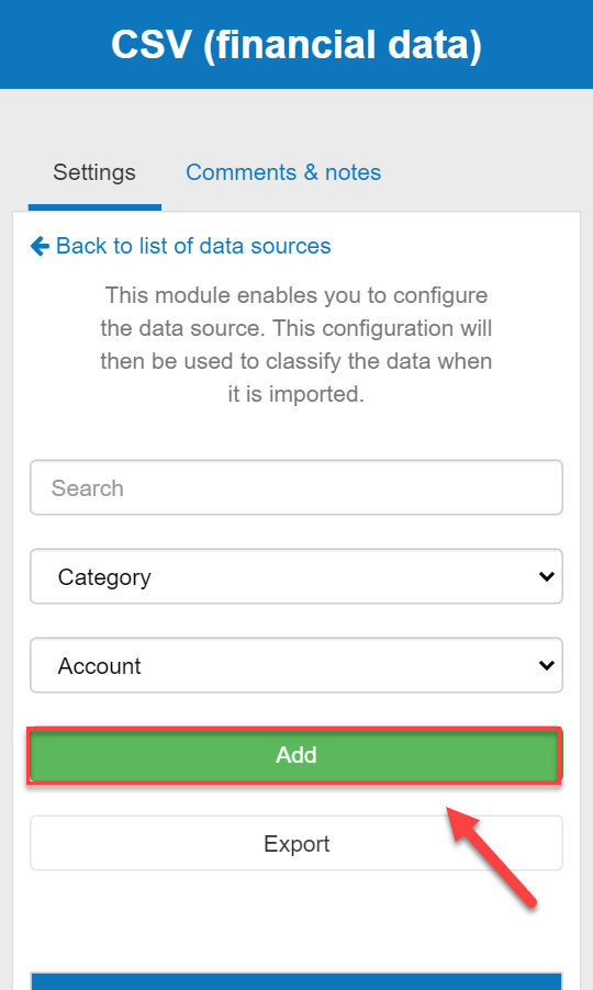 adding a new financial data source on the business plan shop's software