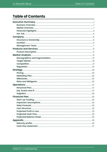 cover page and table of contents for the campsite business plan template by The Business Plan Shop