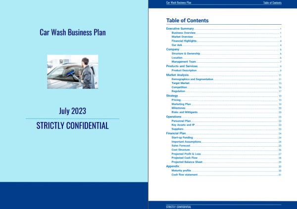 business plan car wash contents page