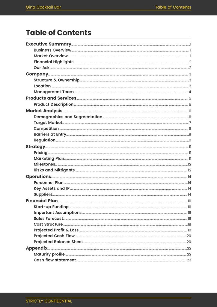Bar business plan template