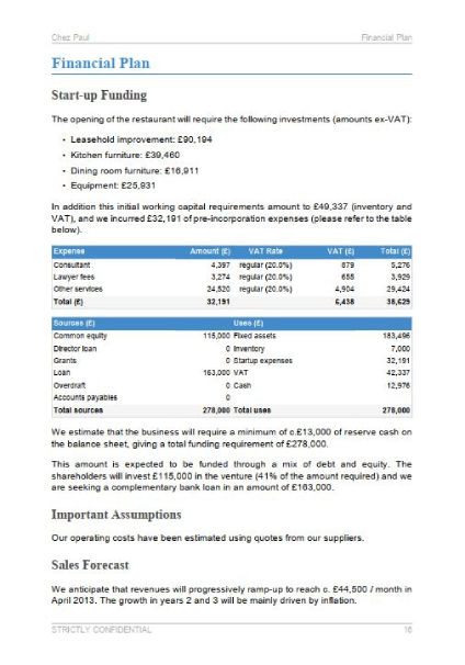 Business Plan Template Restaurant Financial Plan 