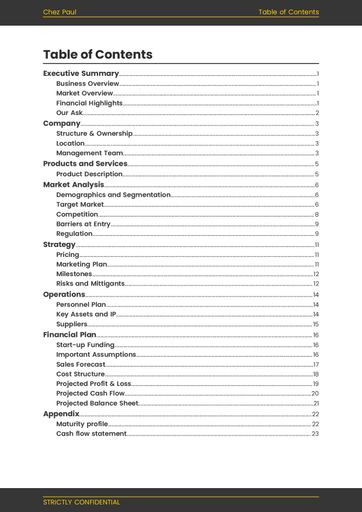 cover page and table of contents for the restaurant business plan template by The Business Plan Shop