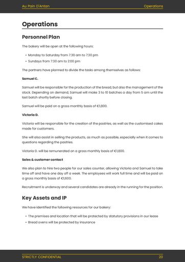 bakery business plan template: operations section