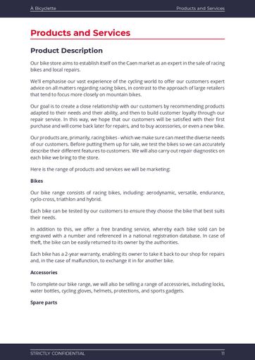 product and services description of the bike shop business plan example