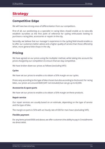 bike shop business plan example: stragtegy section