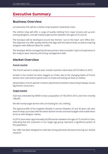 Clothes shop business plan template