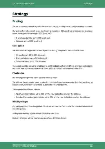 clothing line business plan example: stragtegy section