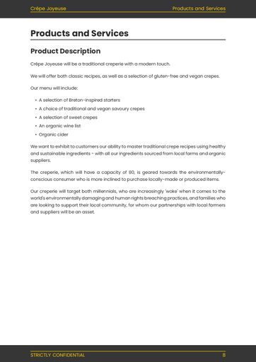 product and services description of the creperie business plan example