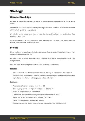creperie business plan example: strategy section