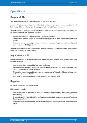 hotel business plan template: operations section