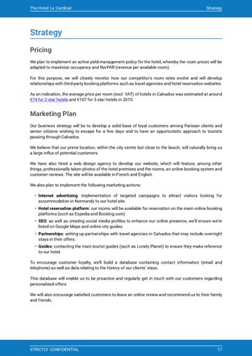 hotel business plan example: stragtegy section