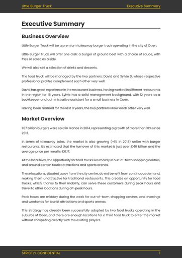 executive summary for food truck business plan sample