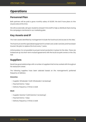 food truck business plan template: operations section