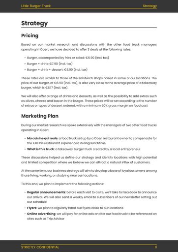 food truck business plan example: strategy section