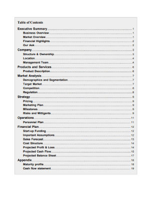 business plan template tea room summary