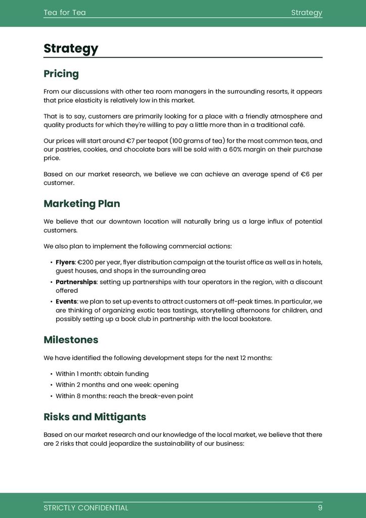 Tea room business plan template