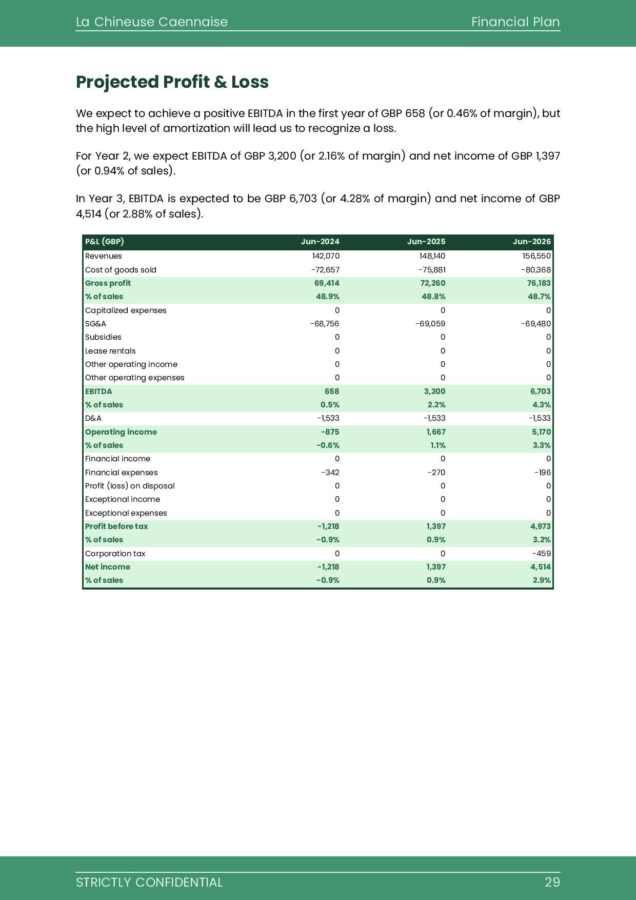thrift shop business plan forecasted P&L