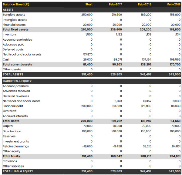 hotel business plan balance sheet
