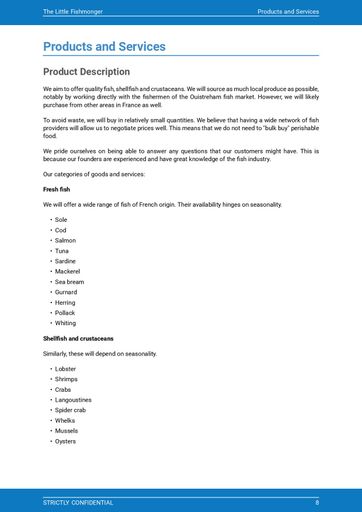product and services description of the fishmonger business plan example