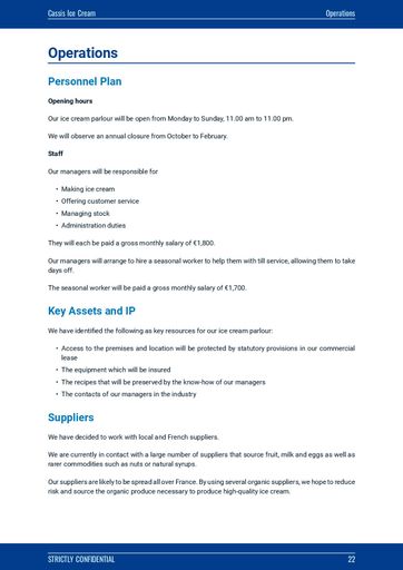 ice cream parlour business plan template: operations section