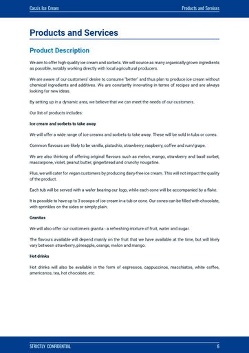 product and services description of the ice cream parlour business plan example