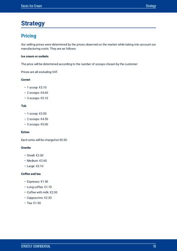 ice cream parlour business plan example: stragtegy section