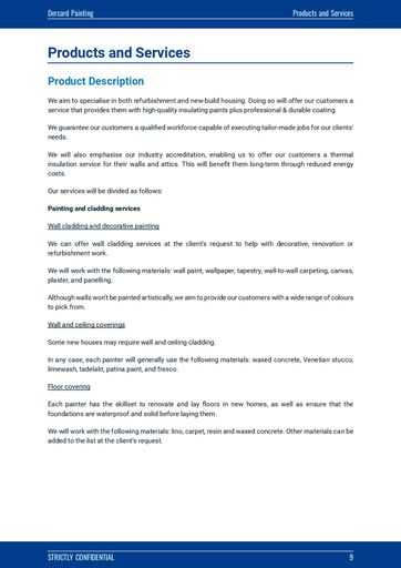 product and services description of the painting company business plan example
