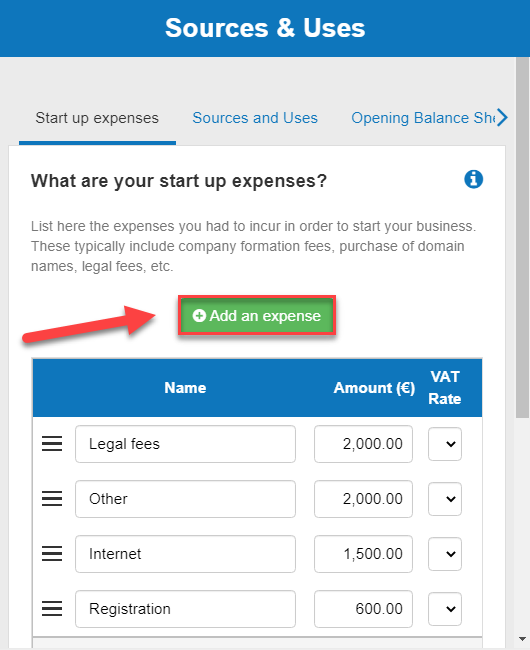  adding a new startup expense to the business plan shop's software